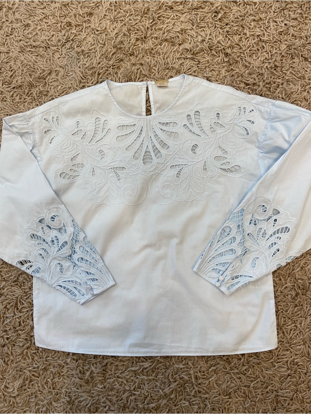 Magaschoni Blue Embroidered Cutwork Blouse size S
